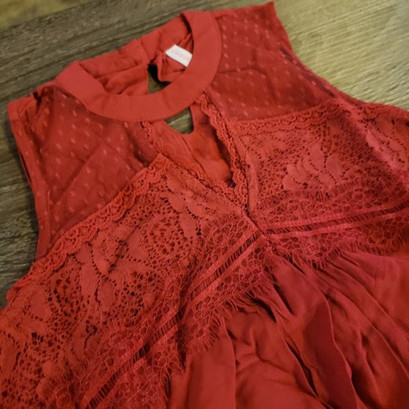 NEW! Cutout Sheer-Neck Shift Crimson Red Dress - Picture 3 of 5